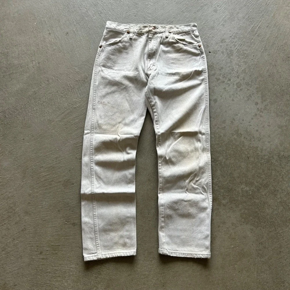 Vintage 70s Wrangler Jeans Size 34x32 Blue Light Wash Denim Straight Leg Western